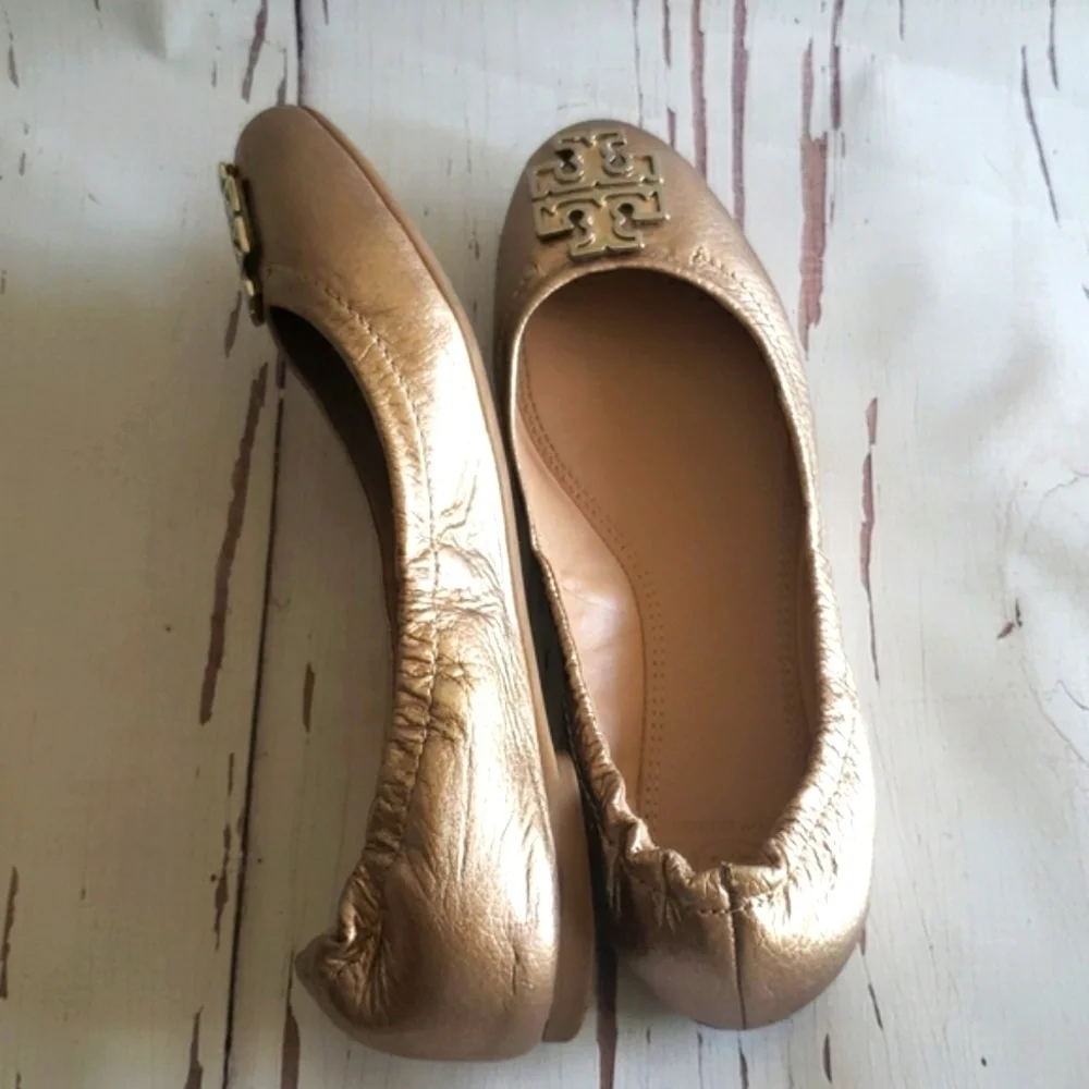 Tory Burch Metallic Rose Gold Flats Loafers Womens Shoes Size 6.5